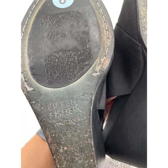 Eileen Fisher Womens 6 Wedge Heeled Sandals Stretch Black Comfort Open Toe - Picture 6 of 8